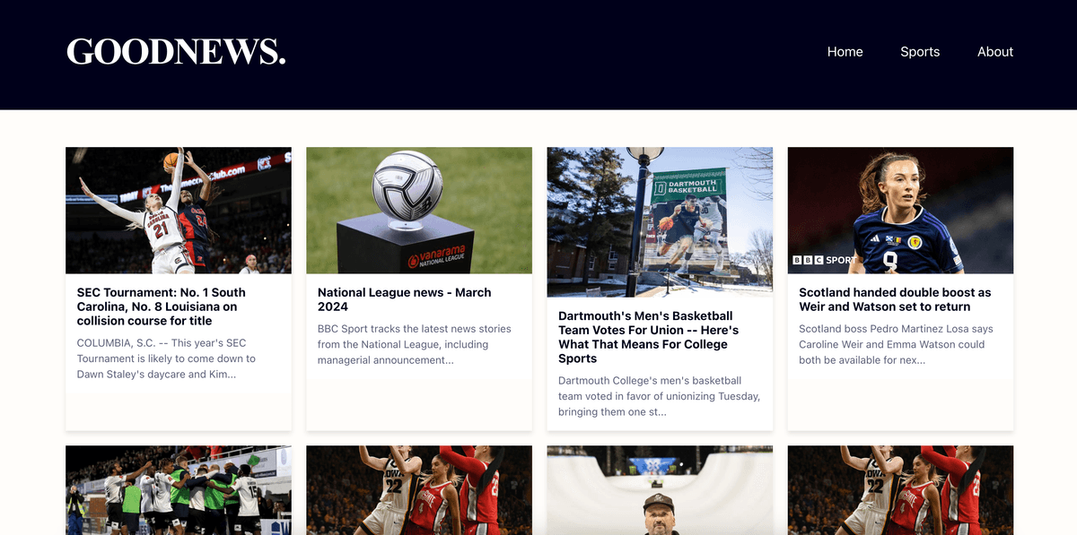 Sports category view