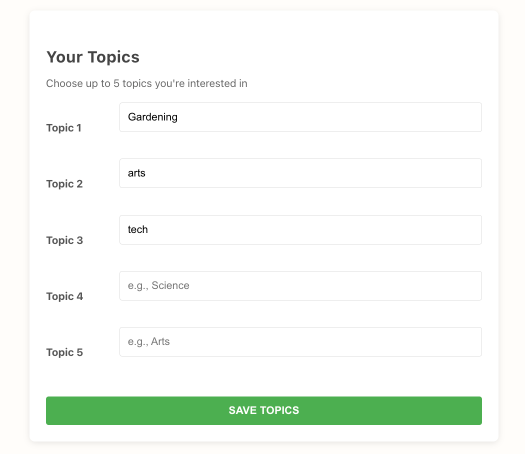 Topic selection interface